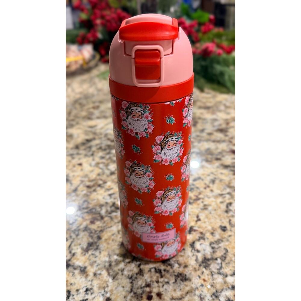 NWT Simply Belle "Vintage Floral Santa" Stainless Steel Bottle — 24 oz
